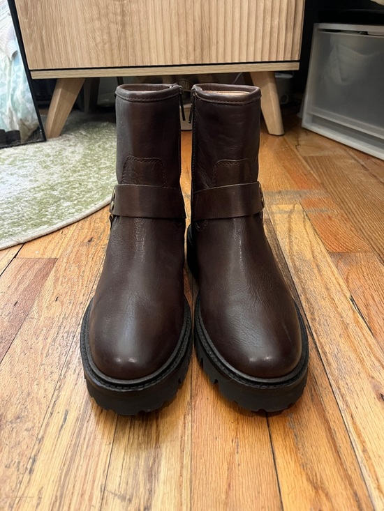 Frye Dark Brown Leather Harness Ankle Boots